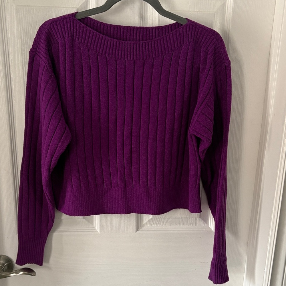 Joe Fresh Deep Purple Ribbed Scoop-Neck Sweater